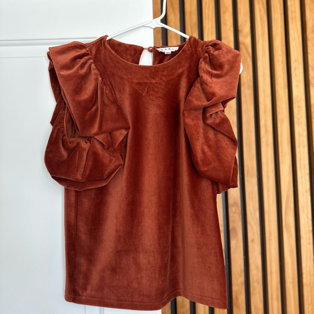 Vici Rust Ruffle Sleeve Blouse